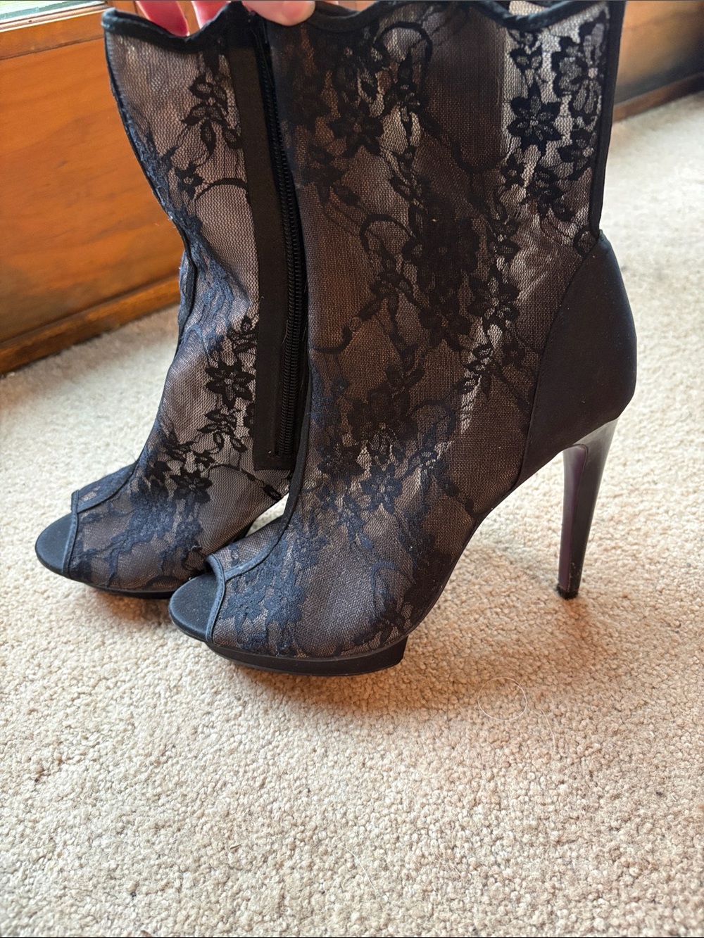 Payless Silvia Tcherassi Black Lace Peep-Toe Heels with Purple Sole